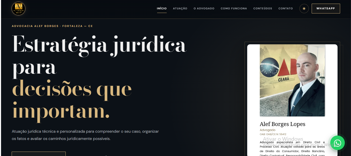 Site da Advalef Borges desenvolvido pela MantovaniSys