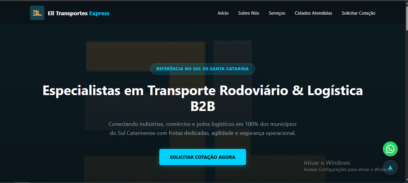Site da ELL Transportes desenvolvido pela MantovaniSys
