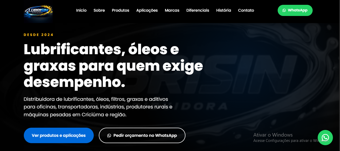 Site da Lubrisin desenvolvido pela MantovaniSys